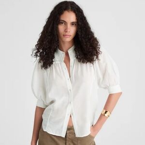 Madewell Puff-Sleeve Band-Collar Shirt White Size 2 $98 *FLAW*